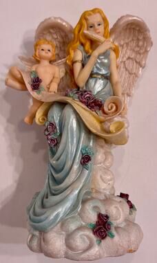 Vintage Musical Angel Child Resin Figurine 9" Hark The Herald Angels Sing Works